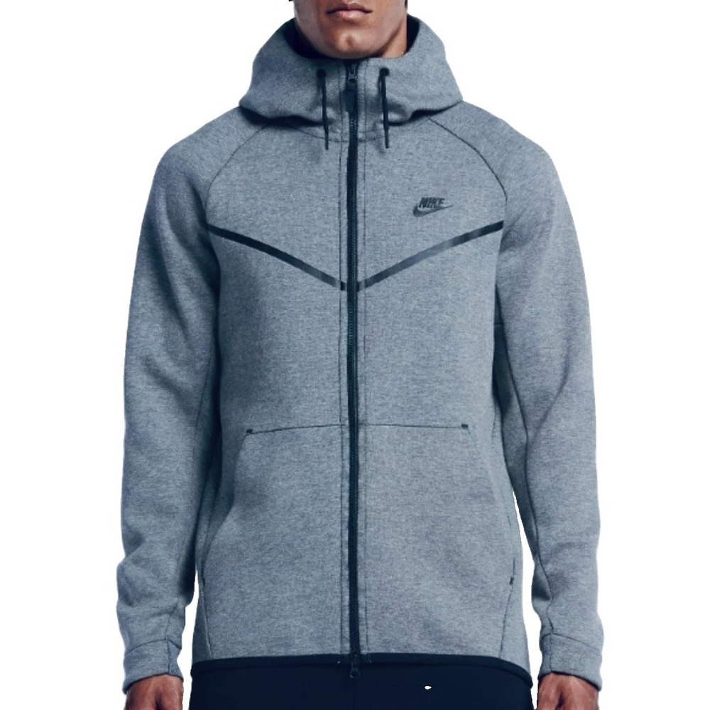 Nike Tech Fleece Windrunner L Full Zip Hoodie Grey Black Trim Jacket Funnel Neck